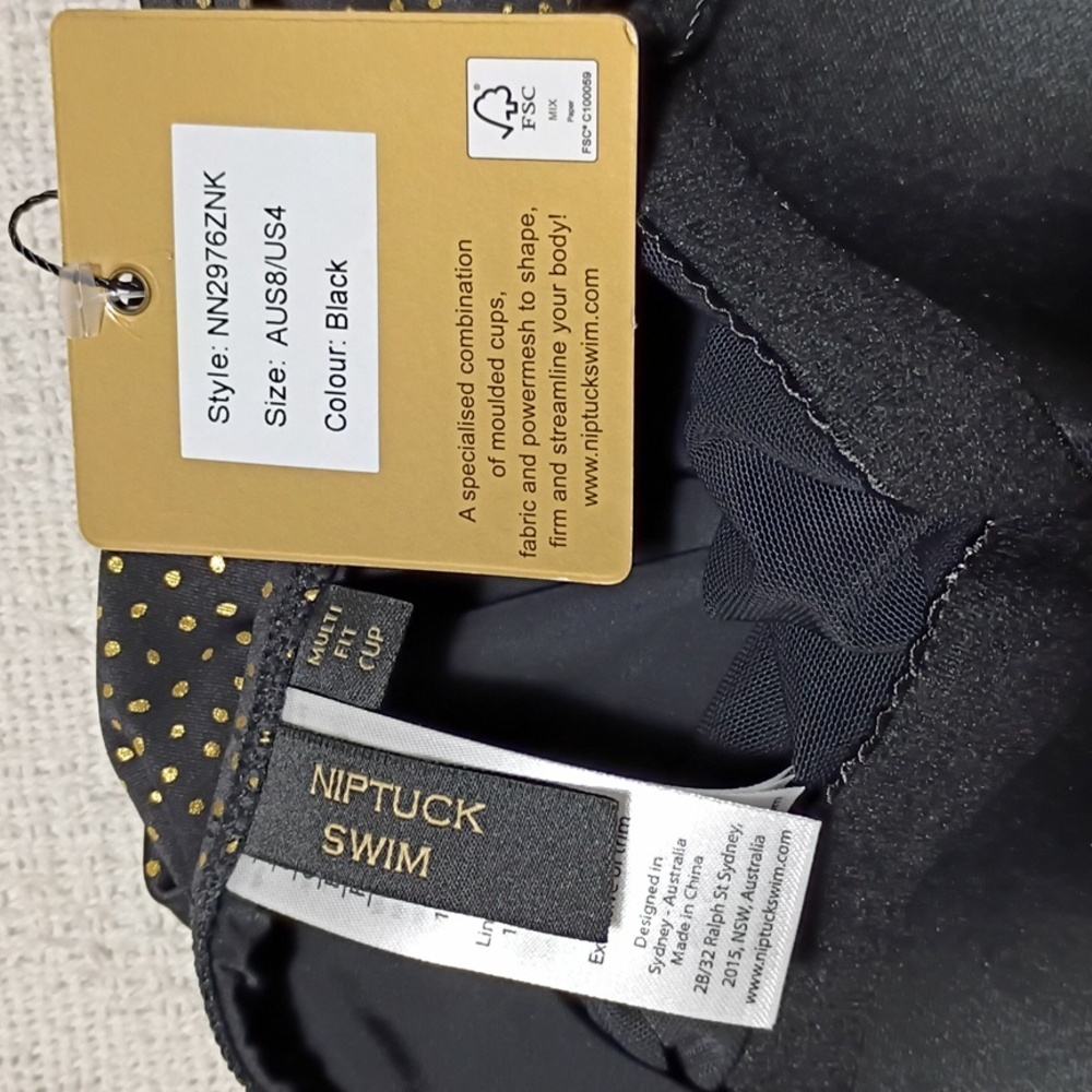 NWT Nip Tuck Swimsuit One Piece Black And Gold Multi Fit Cup Women's Size 4 - Picture 5 of 11